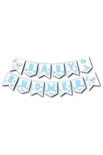 Zikzak Banner Baby Shower Mavi Fil, 895689564556223
