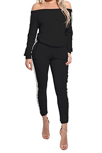 mywell TrinhGuo Womens Two Piece Outfits Tracksuits Bodycon Sweatsuits Sexy Off Shoulder Jogging Suits Black XL