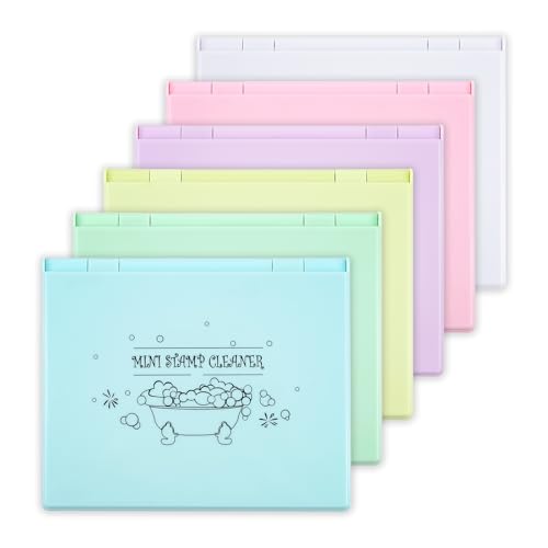 6 Pcs Stamp Scrubber | Stamp Cleaning Tray with Synthetic Bristles Removable Cleaning Pads for Scrapbooking & Crafting | Double-Sided Stamp Cleaning Pad for Clear, Rubber, Cling, Foam Stamps 5.9x4.8in