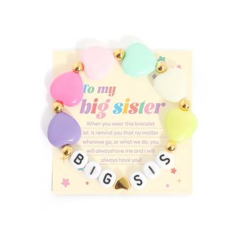 Image of Colorful Big Sister Bracelet Little Sister Bracelet Letter Beads and Heart Beads Bracelet Y2K Jewelry Gifts for Women