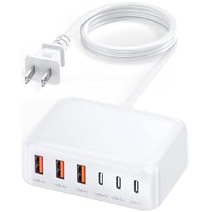 USB C Charger Block, 100W GaN 6 Port PD USB C QC USB A Wall Charger Adapter Plug Cube, Super Fast Type C Charging Station Hub for iPhone 17 16 15 14 13 Pro Max iPad Samsung Pixel 5ft Extension Cord