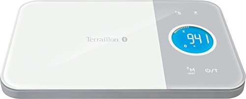 Terraillon Bilancia da cucina collegata, per smartphone/tablet, monitora l'apporto energetico, funzione tara, conversione liquidi, timer, Bluetooth Smart, 5 kg, NutriTab, bianco