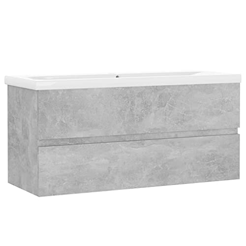 vidaXL Mueble con Lavabo Armario Tocado Fregadero Aseo Cuarto de Baño Inodoro Ducha Bañero Mobiliario Robusto Estable Contrachapada Gris Hormigón
