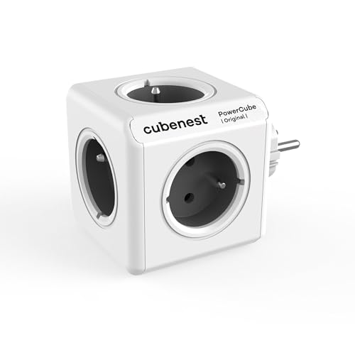 CubeNest PowerCube Multiprise Originale | Cube de Prises à 5 Prises au Design Compact | Design Red Dot, sécurité Enfant, ABS Robuste | 16A/250V, Gris (Pays...