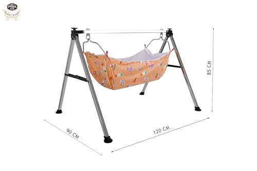 Image of Cradle, Swing, Ghodiyu, Palna, Jhula for New Born Baby Boy and Girl Easy to Assemble, Portable, Lightweight, Stainless Steel, Noise Free Hanging, Strong and Safe (Square Black)