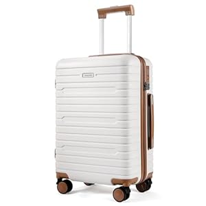 FIGESTIN Carry on Luggage with Spinner Wheels, Hardside Lightweight 20″ Carry on Suitcase Airline Approved TSA Lock (Beige)