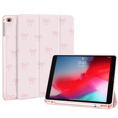 Fycyko Case for iPad 9.7 Inch Case, iPad 6th/5th Generation 2018/2017 Pink Case with Pencil Holder, Trifold Stand Case with Anti-Scratch&Shockproof, Cute Pink Bow Pattern Design for 6th/5th