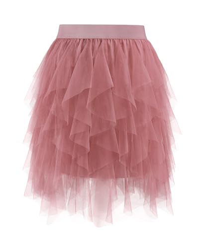 TRIWORKS Tüllrock Rosa Damen Hohe Taille Layered Puffy Pink Tüllrock Rock Damen A-Linie Midirock für Party Halloween Karneval XL