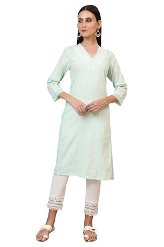 Image of W for Woman Embroidered Cotton Lurex Straight Kurta Size: