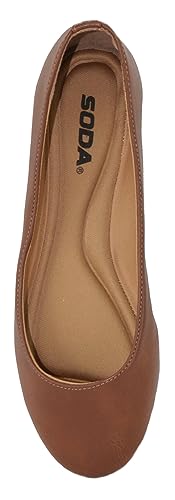 Soda Shoes Comfortable Women Ballet Casual Flat Round Toe Memory Gel Insole Memory Foam Loafers Kreme-S (Tan, Numeric_9)2