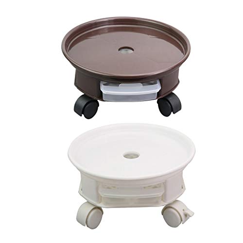 B Blesiya 2-Pcs Coffee & White Plant Caddy, Large Plant Caddy Plant Dolly, Heavy Duty Rolling Plant Caddy Outdoor Indoor Use, 30cm