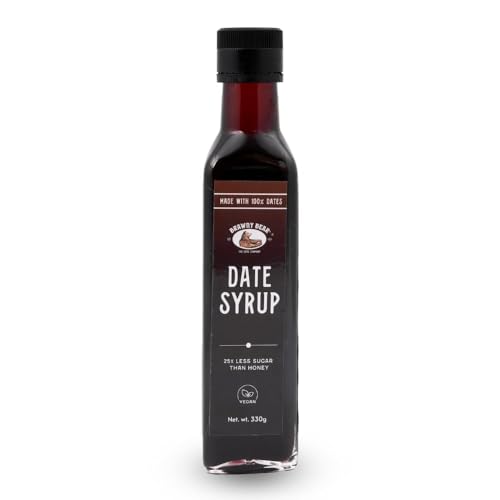 Image of Brawny Bear Date Syrup, Healthy Sugar Substitute, 100% Natural Arabian Date Syrup with No Added Sugar and Preservatives, Vegan, Natural Sweetener for Toppings, Baking, Cooking, Low GI - 330gm