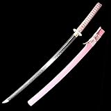 TRUEKATANA Pink Katana, Handmade Japanese Katana Sword T10 Folded Clay Tempered Steel with Pink Scabbard, White,Pink