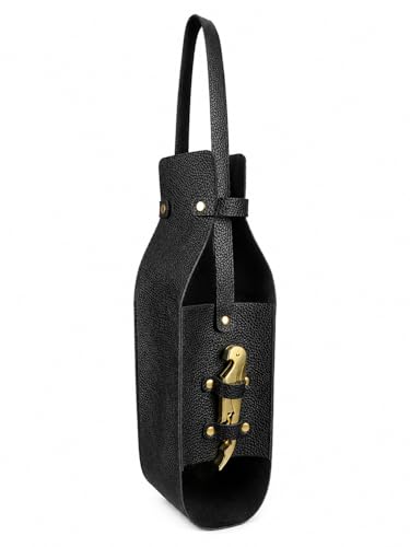Wine Gift Bag with Wine Opener - Vegan PU Leather Single Bottle Luxury Wine Bag with Corkscrew - Elegant Wine Carrier for Travel Picnic Birthday Housewarmings Anniversaries Wedding Gifts