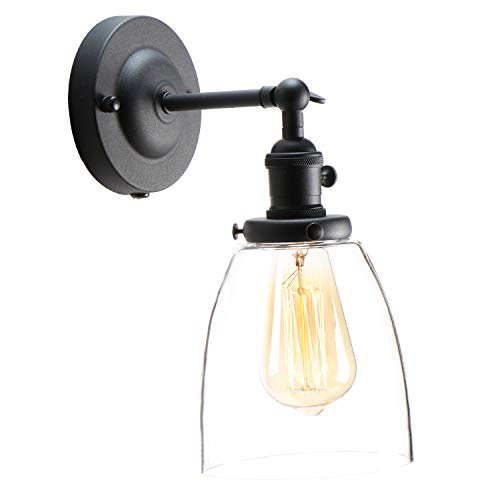 Xiding Premium Industrial Edison Antique Simplicity Glass Wall Sconce Light, Upgrade Black Finish Wall Lamp, On/Off Rotary Switch On Socket, 1-Light #TOP2