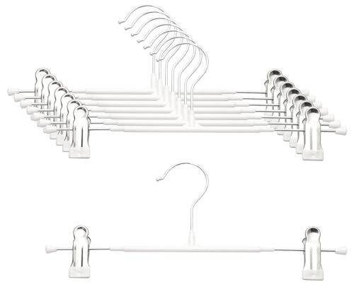 ズボンハンガー スカート ハンガー 8本セット パンツハンガー クリップ付き 360°回転 サイズ調整可能 滑り止め加工 省スペース スラックス スカート 収納 (白)