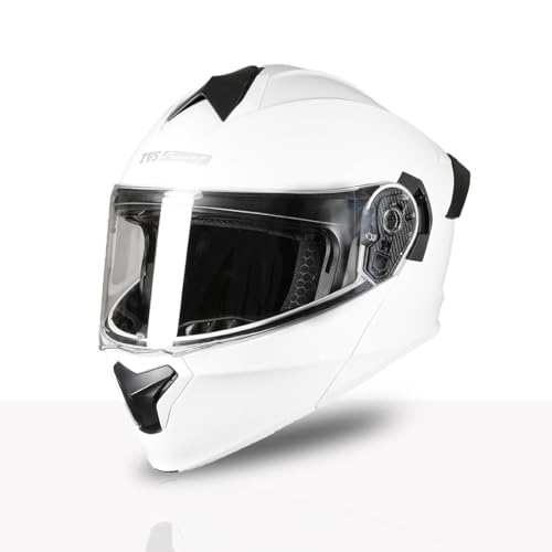Image of TVS Racing SuperPose Smoked Dual Visor Flip Up Modular Helmet for Men and Women, ISI DOT Certified, ABS Shell, Quick Release Visor, Lightweight, Ventilated, Open Face to Full Face