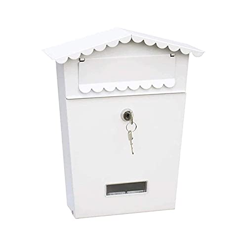 PLMNBQWE Buzón de Correo fácil de Instalar, buzones de Correo montados en la Pared con Cerradura con Llave, buzón de Correo Grande de Metal (Blanco)