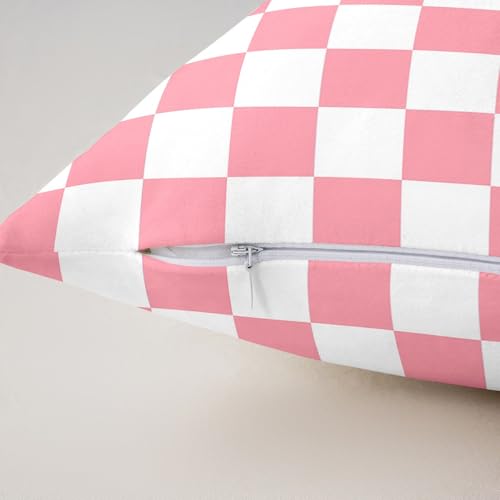 Housses de coussin à carreaux double face avec motif abstrait rose chic