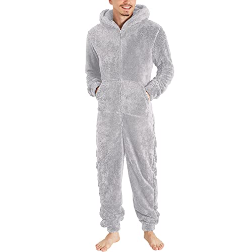 riou 2024 Pijama Invierno Hombre Original, Enteros Monos Talla Grande Empalme Jumpsuits Onesies Sleepwear Romper Manga Larga Cuello V Suave y Confortable Otoño Invierno Fiesta Ropa de Dormir