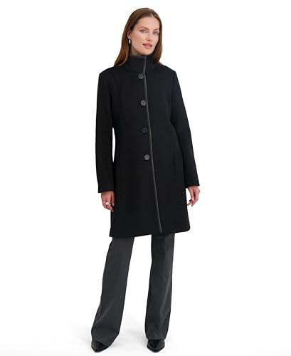 Image of TAHARI Women's Slim Fit Soft Wool Blend Walker Coat With Pu Trim, Stretch Lining & Front Button Closure
