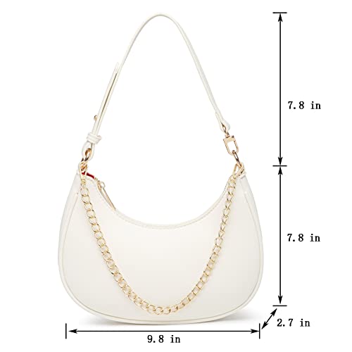 Wulitown Small Crescent Shoulder Bag Under The Arm Purse, Cute Hobo White Shoulder Bag,Mini Clutch Purse With Zipper Closure #TOP3