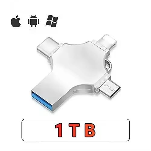 Image of 1TB 4-in-1 USB Flash Drive, Silver, Compatible with iPhone, USB-C, Micro USB and USB 3.0