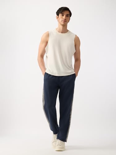 Image of The Souled Store Straight-Fit Joggers: Men and Boys Elastic Waistband Solid Cotton Blend Lightweight Athleisure Straight Fit Joggers
