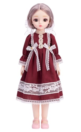 Image of Tickles Movable Joints Cute Beautiful Eyes Fashionable Dress Doll (Size: 30 cm Color: Red)