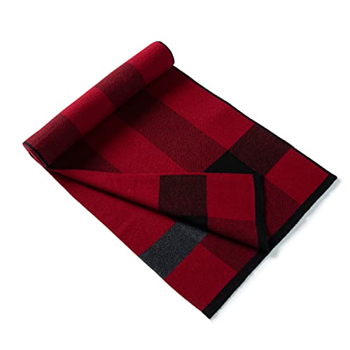 Lindoro Merino Wool Scarf for Men, Tartan Warm Lightweight Plaid Winter Long Scarves w/Gift Box, Burgundy & Gray, One size