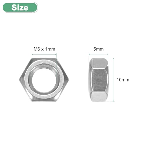 M METERXITY 200-Pack Metric Hex Nuts M6 x 1mm Thread Stainless Steel Hexagon Nut Hex Nut Metric Nuts for Machinery/Automotive/Repair/Industrial - Image 3