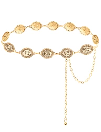 TOPACC Western Chain belt for Women Metal Concho Belt Cowgirl Chain Belt