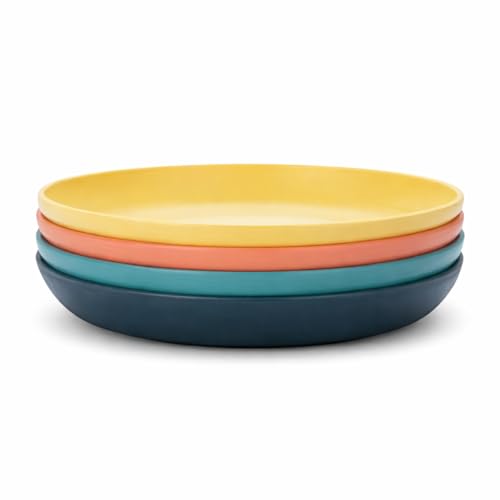 Image of Premium Wheat Straw Plates Set of 4 | Unbreakable Lightweight Dinner Plates | BPA Free Reusable Dishware | Microwave & Dishwasher Safe | Multicolor Serving Plates for Kids & Adults - 23cm
