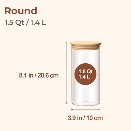 ComSaf 1.4L Glass Storage Jars with Lids Set of 3 - High Borosilicate Glass Airtight Kitchen Food Canisters Cylinder Clear Preserving Seal Containers with Lid for Canning Cereal,Pasta,Spices