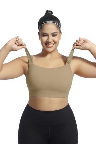 Image of Women's Sports Bra Wirefree Adjustable Medium-High Support Everyday Wear for Large Bust Plus Size with Removable Pads