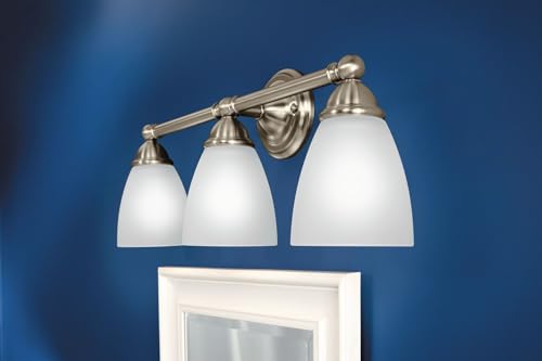 Image of Moen YB2263BN Brantford 3-Light Dual-Mount Bath Bathroom Vanity Fixture with Frosted Glass, Brushed Nickel