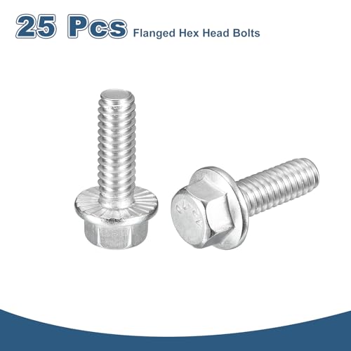 Image of uxcell 25Pcs 1 /4-20 x 3 /4 inch Flanged Hex Head Bolts, 304 Stainless Steel Flange Hexagon Screws, Flange Hex Drive Screws 5.8 Grade for Machinery Industry Home Appliances, Silver
