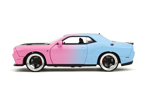 Jada Pink Slips 1:24 W5 2015 Dodge Challenger SRT Hellcat Die-Cast Car w/Base, Toys for Kids and Adults(Pink/Blue Gradient) - Image 4