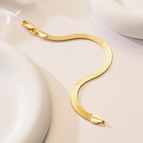 MELELIFE 14K Gold Bracelets for Women & Bracelet for Men Smooth Wide Snake Gold Chain Bracelet for Women Men Bracelets Jewelry Presents (6.5, 7, 7.5, 8, 9 in)3