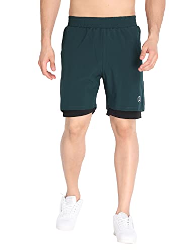 Image of CHKOKKO Double Layered Gym Shorts for Men Workout | Compression Inner Layer with Pockets Across Inner Outer and Back | Dry Fit Sports Athletic wear for Running Jogging or Training