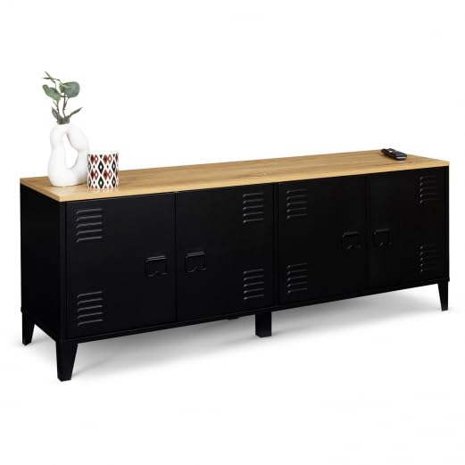 IDMarket Buffet Ester Noir 4 portes 140 cm