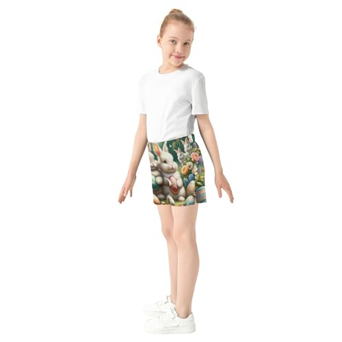 Happy Bunnies Easter Egg Hunt Girls Lounge Shorts Cute Athletic Kids Pajama Shorts with Colorful Bunny Print, X-Small4
