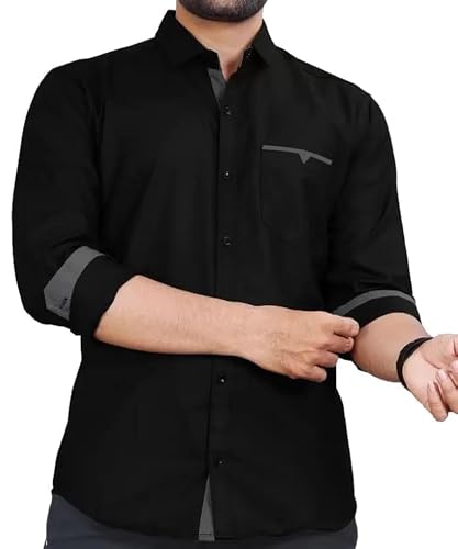 Image of CB-COLEBROOK Men's Regular Fit Solid Soft Touch Cotton Casual Shirt with Pocket Design with Spread Collar & Full Sleeves (Available in Plus Size)