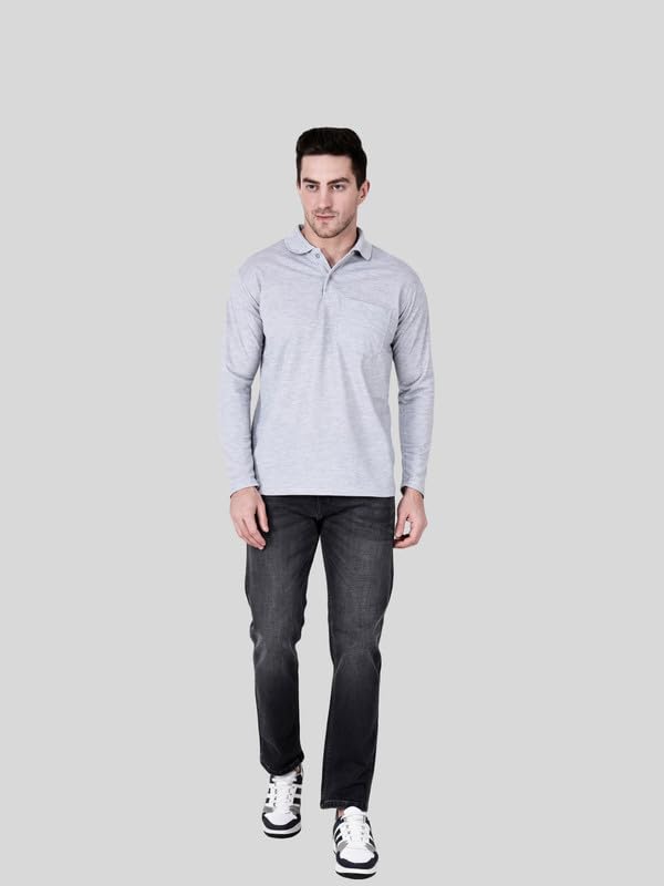Image of Full Sleeve Men's Polo T-Shirt | Regular Fit, Soft & Breathable Cotton Blend Fabric | Classic Polo Collar, Casual & Office Wear | Available in Sizes M to 6XL, Multiple Colors