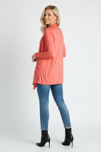 Image of ToBeInStyle Womens Open Front Long Sleeve Lightweight Asymmetrical Draped Cardigan with Side Pockets