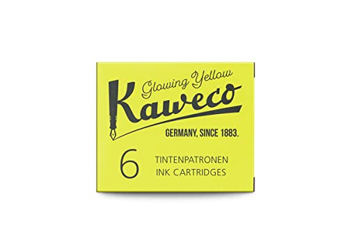 Image of Kaweco Fountain Pen Ink Cartridges Glowing Yellow of 6 | Premium Ink with Short Standard Cartridges in Yellow | Vegan Cruelty Free Water Soluble Calligraphy Lettering Writing