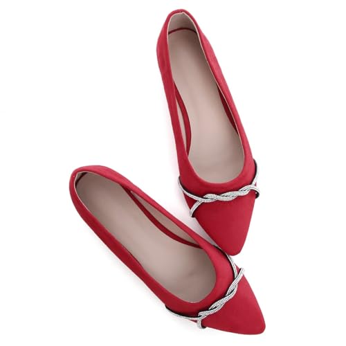Image of TN TANGNEST Womens Casual Flats Chain Ballet Flats | Fashion Pointed Toe Rhinestone Flats, Comfort Slip On Dress Shoes for Business Work Office Wedding Party