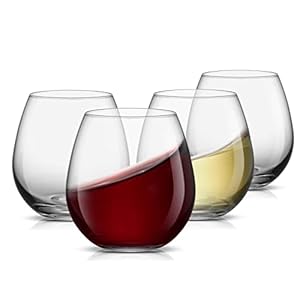 JoyJolt Spirits Stemless Wine Glasses for Red or White Wine (Set of 4)-15-Ounces