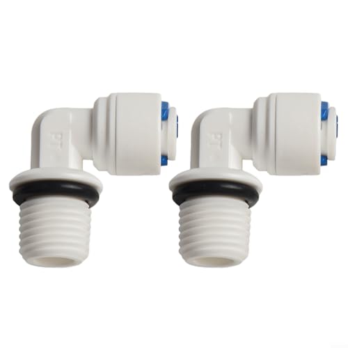 2 tubos de ajuste a presión de 14 pulgadas con codo de rosca de 12 mm de conexión rápida para filtro de agua y sistemas RO, componentes de plástico adecuados para agua caliente y fría