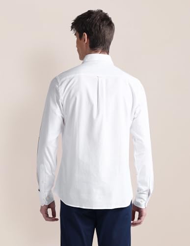 Image of U.S. POLO ASSN. Mens White Solid Collared Neck Long Sleeve Men's Casual Shirts